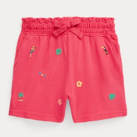Ralph Lauren Baby Girl Tropical-Embroidery Mesh Short- Vibrant Pink/ Size 6M - Picture 1 of 7